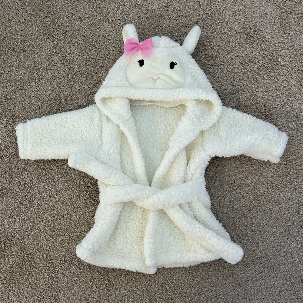 Cozy White Kids Robe with Pink Bow